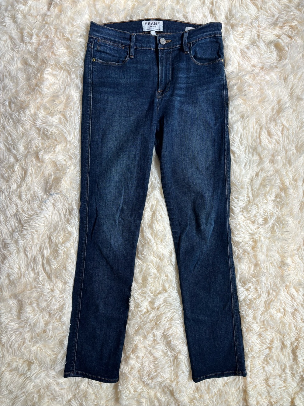 FRAME Le High Straight Jeans Dark Wash Blue Denim Size 27 High Rise Womens